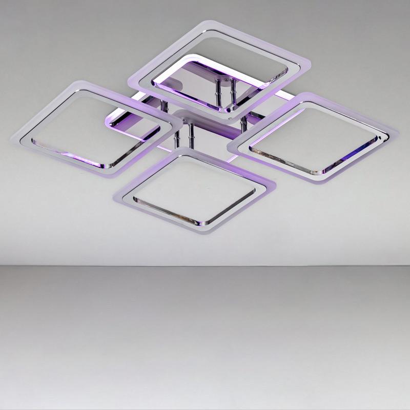 Потолочная люстра LED с RGB подсветкой Light House SC-18196/4C 120W+10W 2.4G 630х630х80 мм Хром