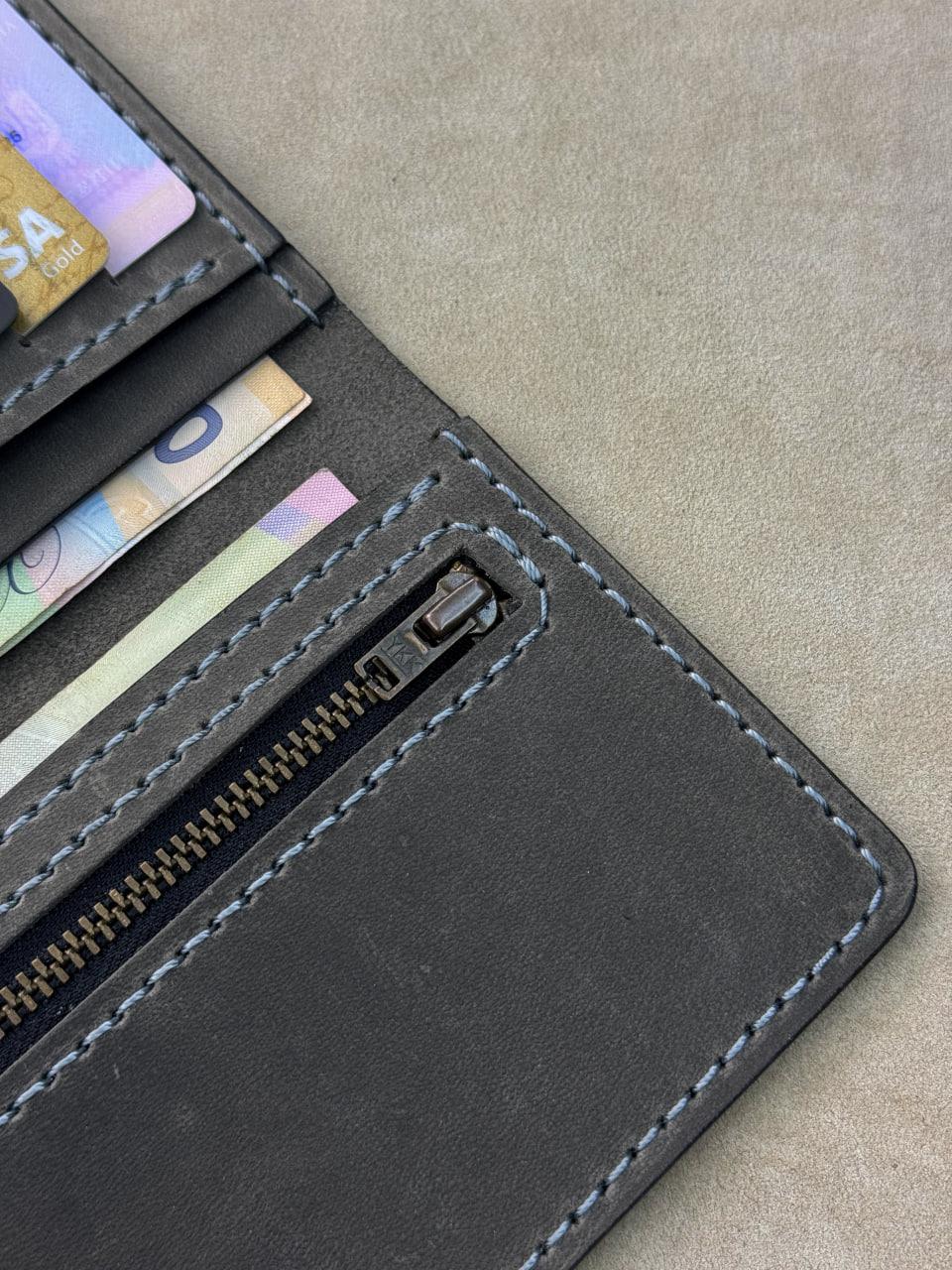 Портмоне чоловіче ручна робота з натуральної шкіри Crazy Horse Сірий (2659474890) - фото 5 Портмоне чоловіче ручна робота з натуральної шкіри Crazy Horse Сірий (2659474890) - фото 5