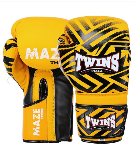 Боксерские перчатки TWN BO-5067 из натуральной кожи 14 унций Черно-желтый (27382854)