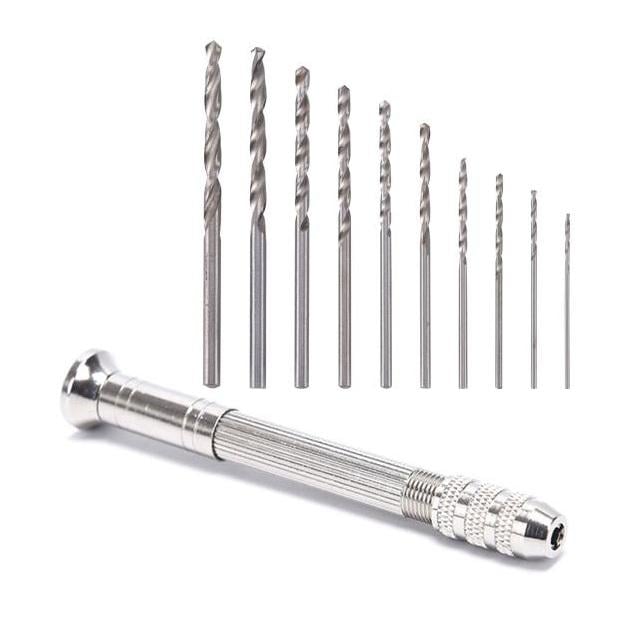 Набір ручного свердління для ювелірних робіт із 10 мікросвердлами 0,8/3 мм Срібний (U9427)