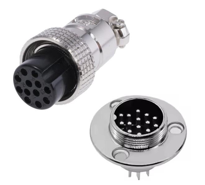 Разъем авиационный соединительный GX20-12A 12 pin комплект розетка-штекер (58411)