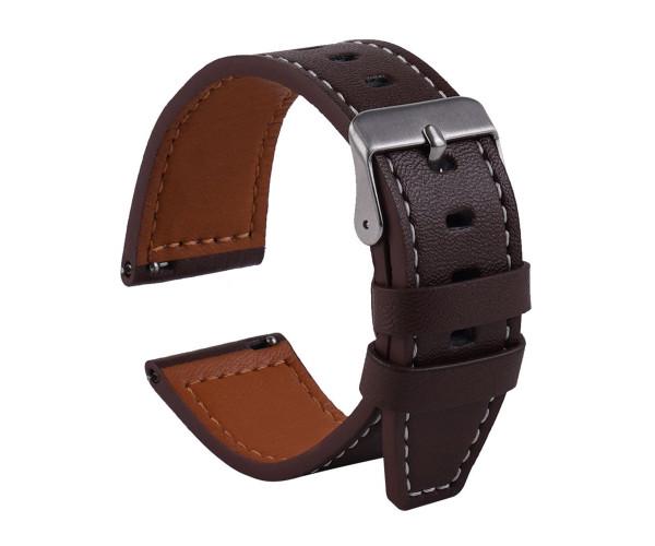 Ремешок Leather strap with straight tip для Samsung/Amazfit/Huawei 22 мм Dark Brown