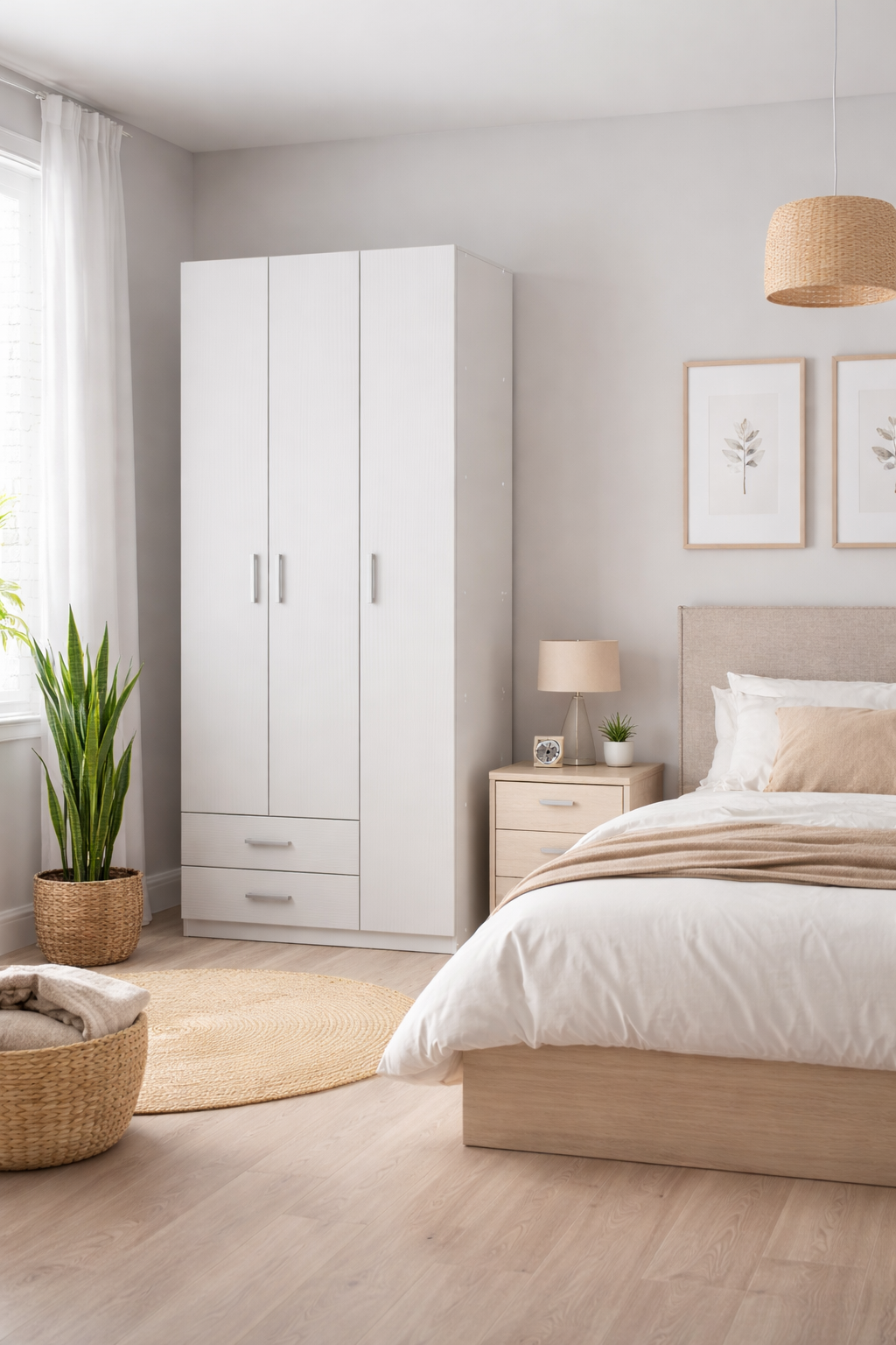 Шкаф для одежды со штангой, полками и 2 ящиками 90х46,4х195 см Нимфея альба (31285285)