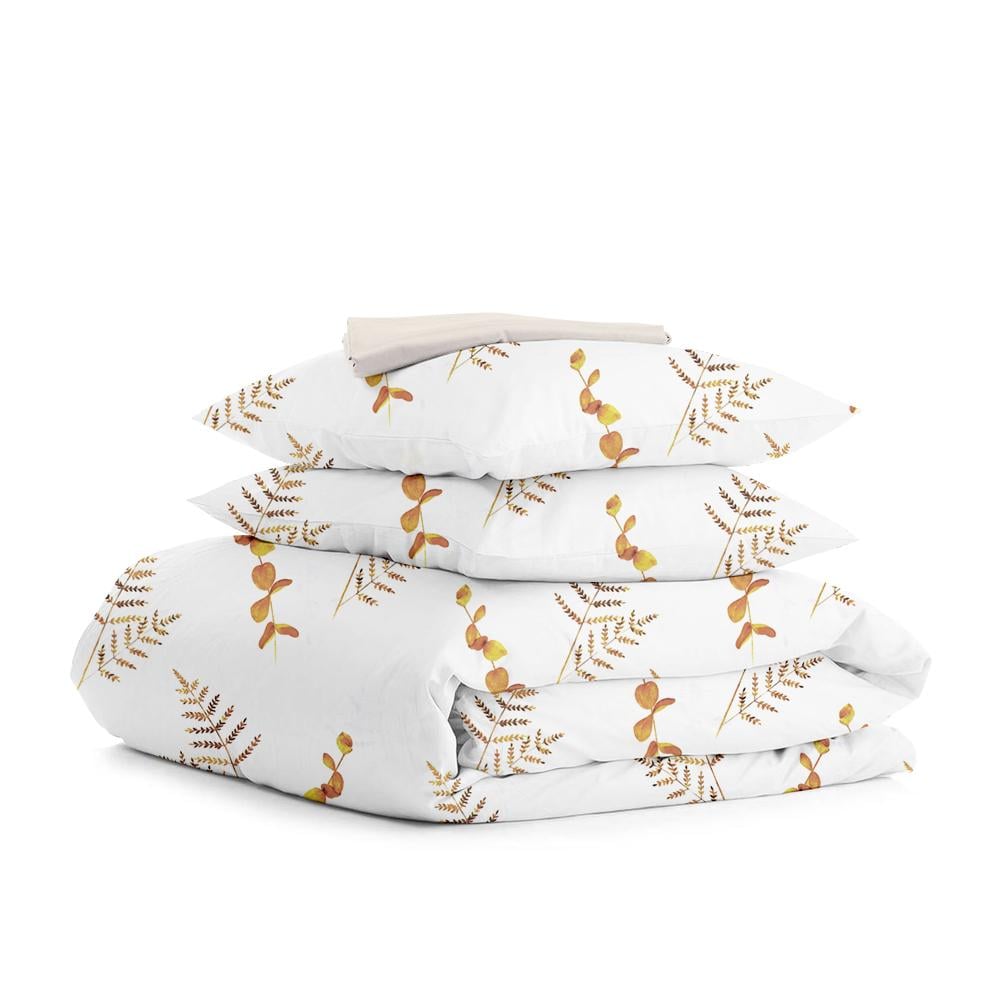Двуспальный постельный комплект Cosas Foliage Terrakot Beige 180х220 см на резинке (4822052048078)