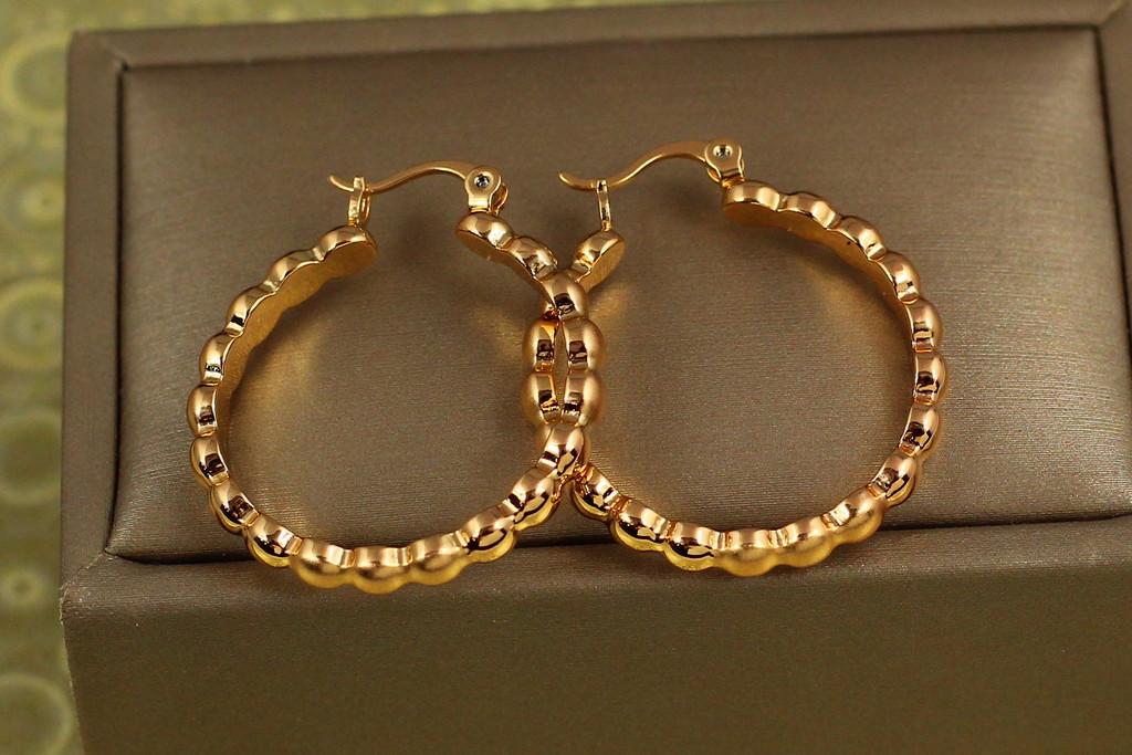 Серьги кольца Хuping Jewelry мыльная пенка с шагреневыми вставками 3,2 см Золотистый (2232887156)