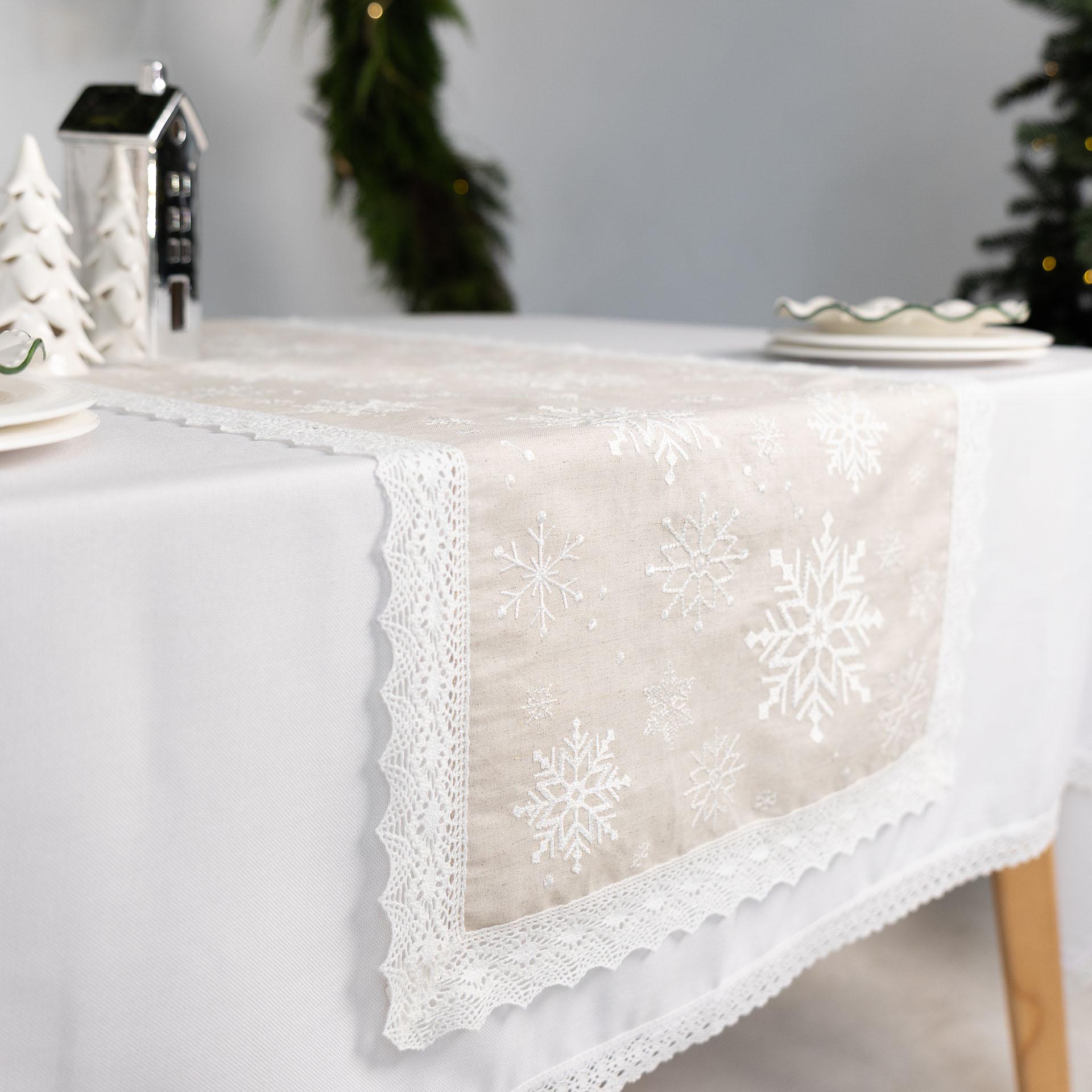 Доріжка на стіл новорічна Едельвіка Сніжинки з мереживом 1,43х0,52 м (550-25/08) - фото 6