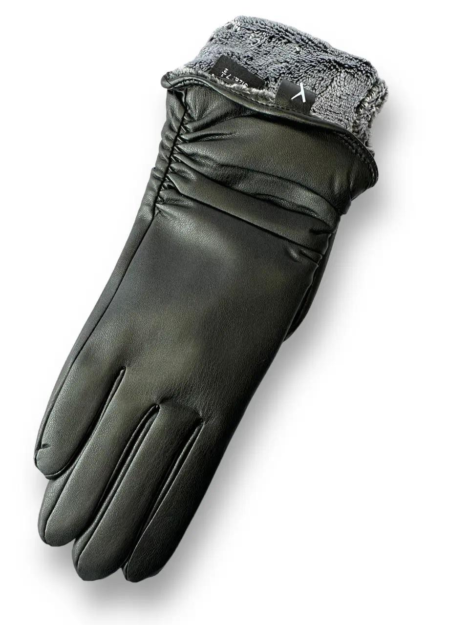 Перчатки женские искусственная кожа R-102 р. 7,5 Черный (DR017346)