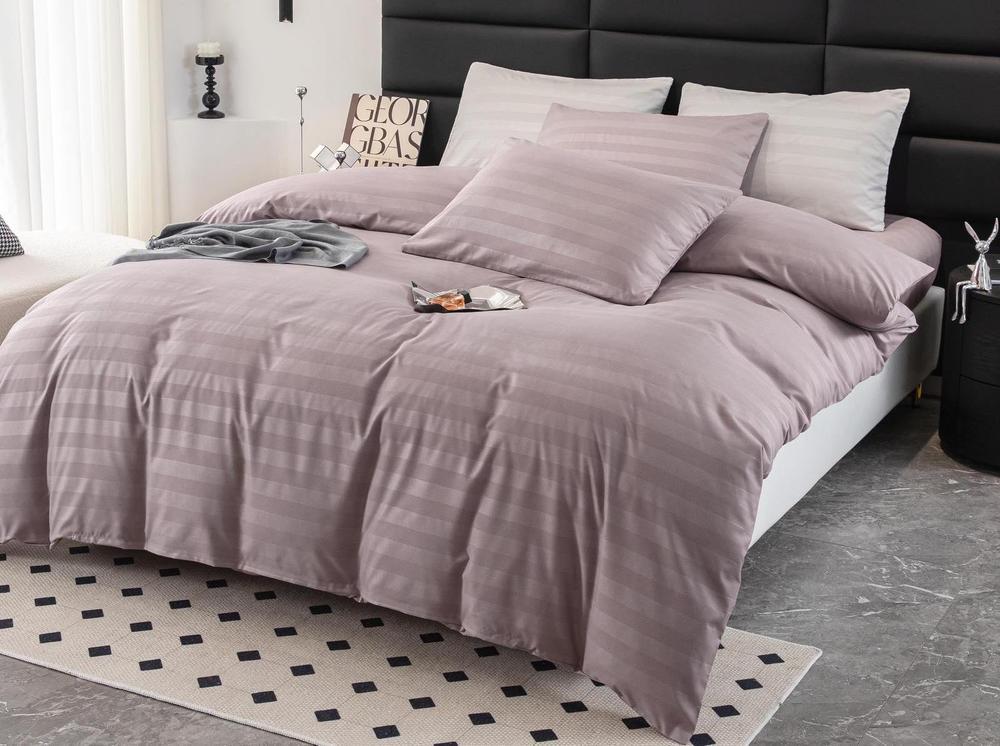 Комплект постельного белья Cotton home Colorful home евро с простыней на резинке сатин страйп UT-30-4-18-7 Розовый (DR012836)