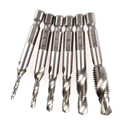 Набор из 6 сверл метчиков для нарезания резьбы M3-M10, 6-гранные Набор из 6 сверл метчиков для нарезания резьбы M3-M10, 6-гранные