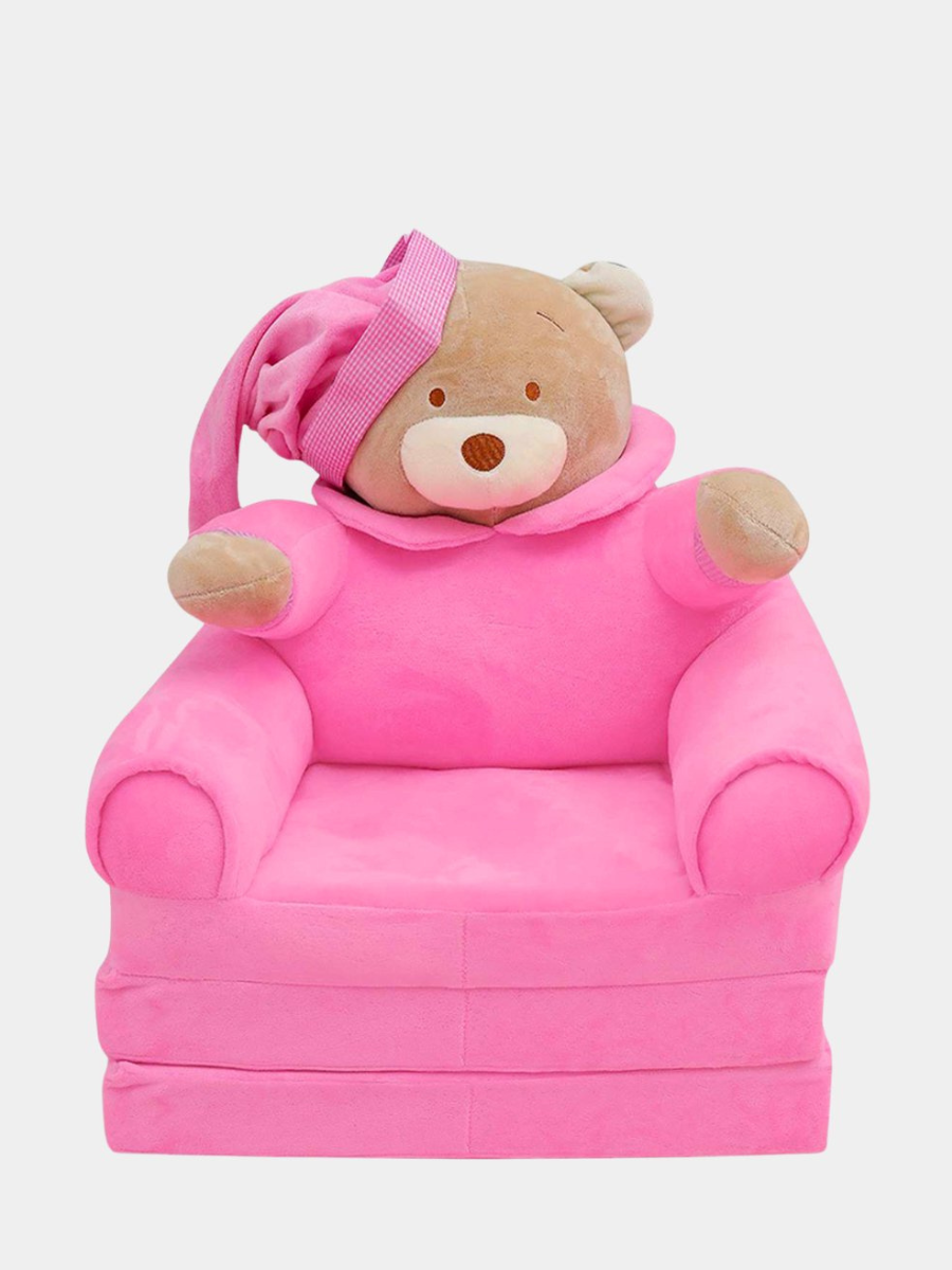 Крісло плюшеве Ведмедик розкладне в дитячу кімнату для дітей 120 см Рожевий (280007)