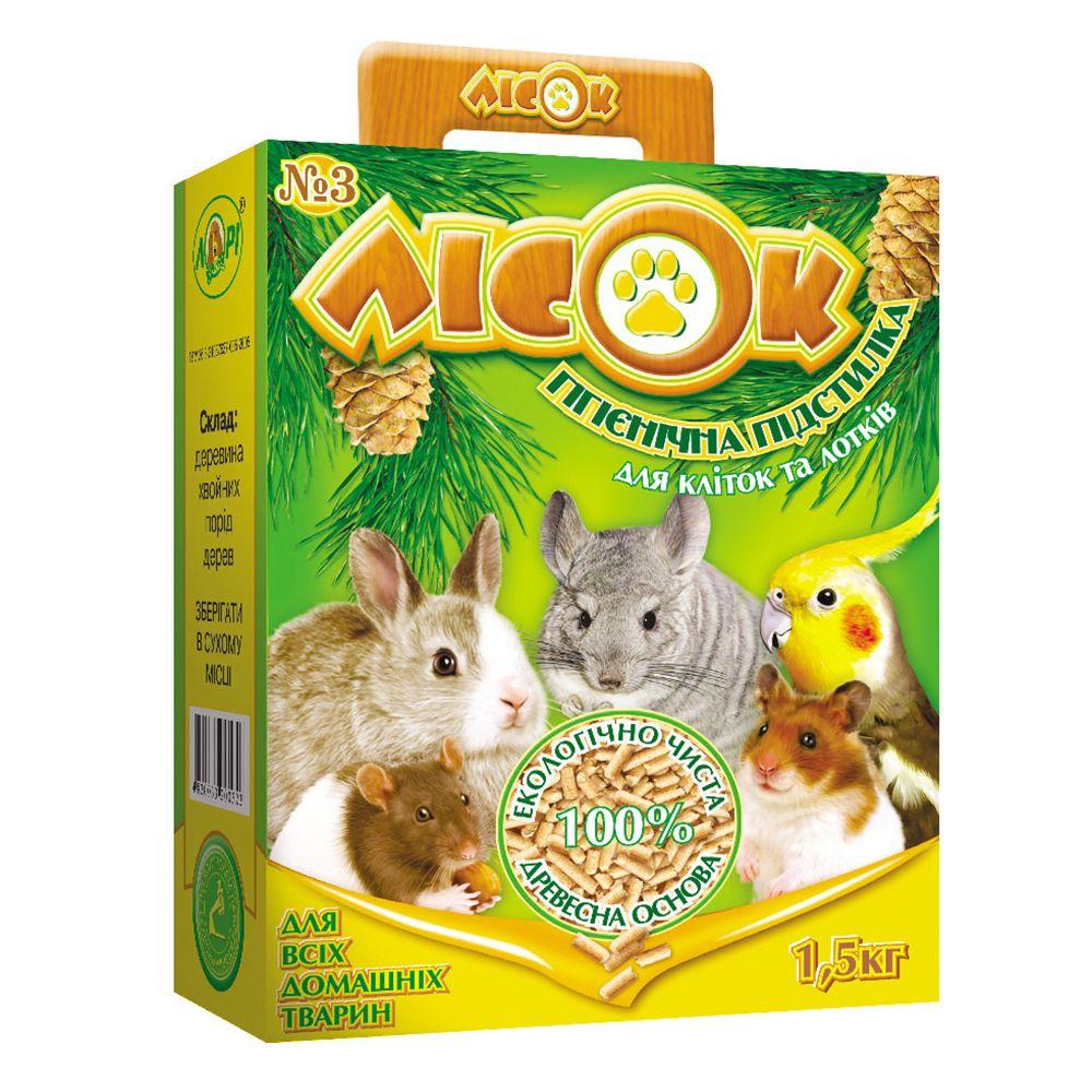 Гранулированный древесный наполнитель Лори Лесок 3 для грызунов и птиц 1,5 кг 5 уп.