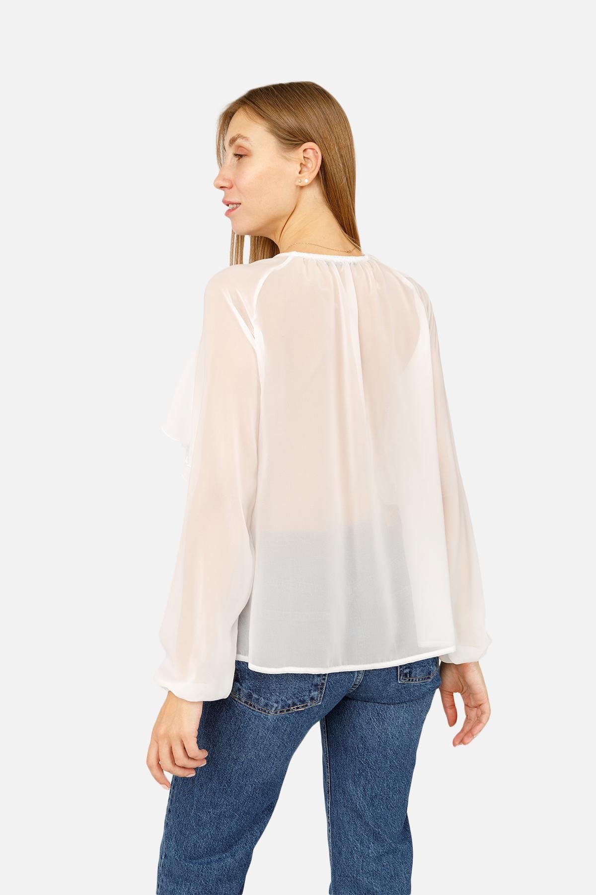 Блуза жіноча ЦБ-00262432 з довгим рукавом р. 44 Молочний (SKT001026859) - фото 3 Блуза жіноча ЦБ-00262432 з довгим рукавом р. 44 Молочний (SKT001026859) - фото 3