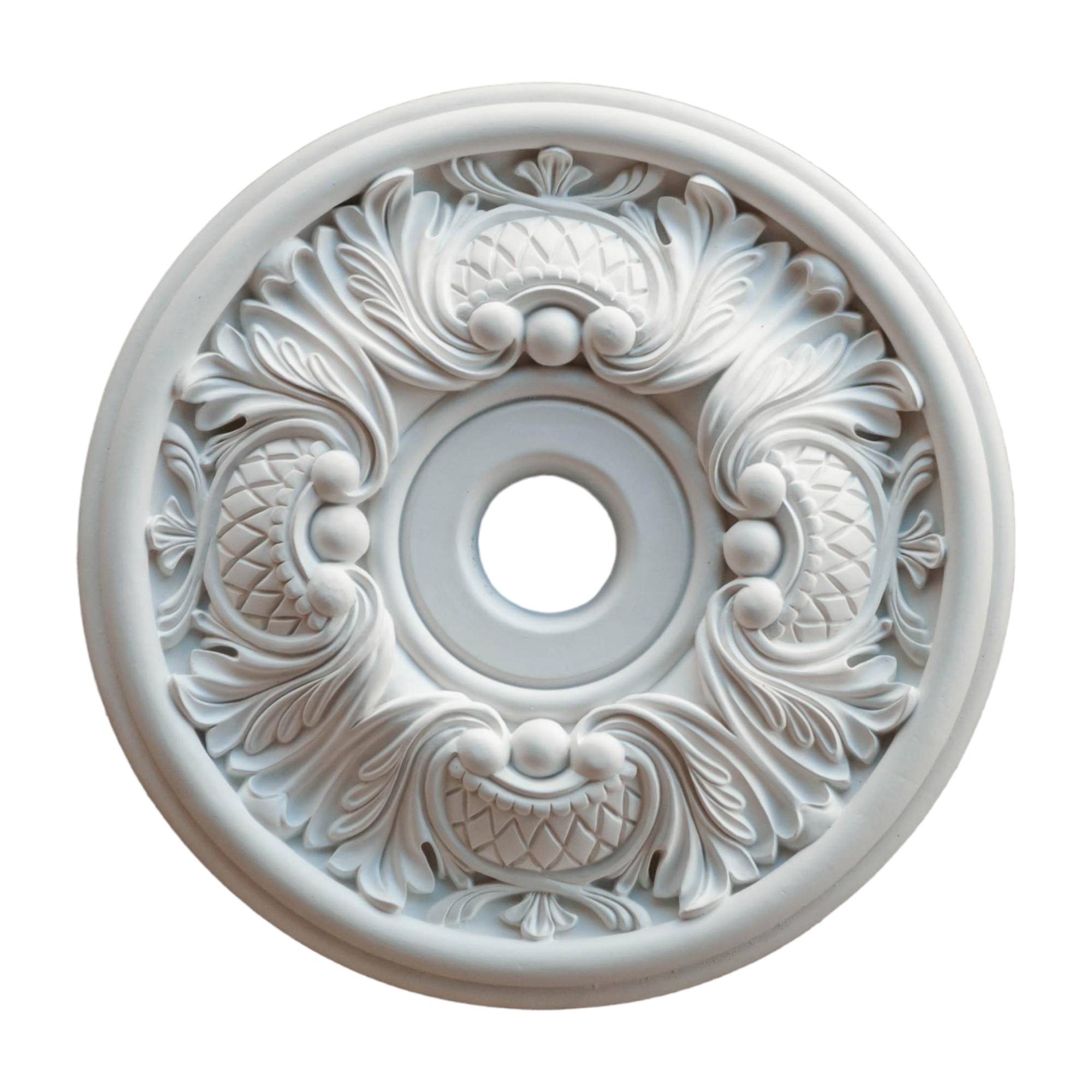 Розетка потолочная ErmitageDecor P-24 классическая круглая обьемная с декором гипс ⌀ 300 мм