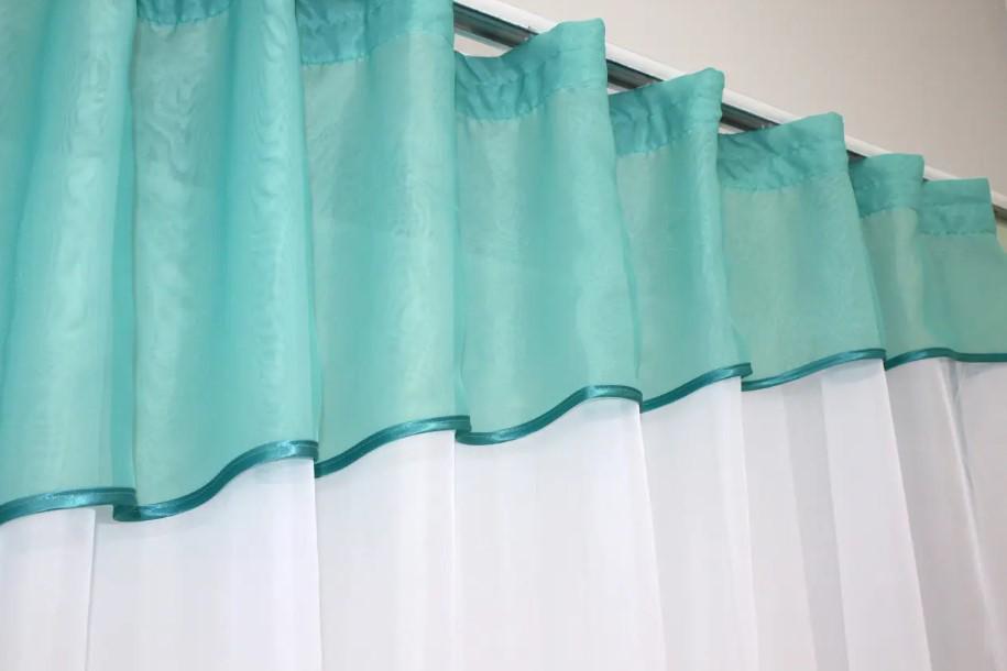 Занавеска на кухню/балкон шифон 280х170 см Бирюзовый/Белый (047к) - фото 5