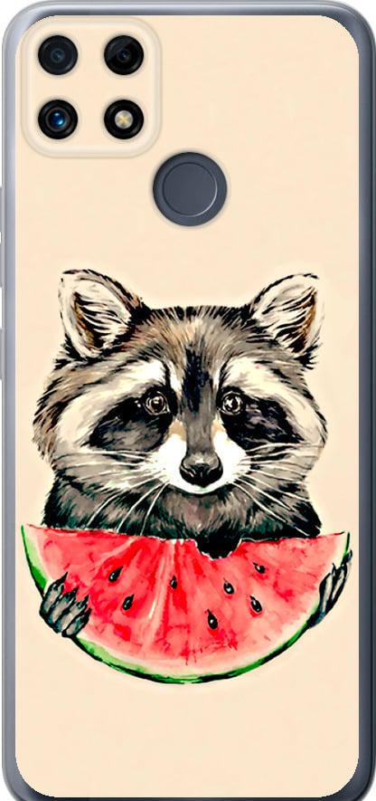 Чехол на Realme C25 Енотик с арбузом (4605u-3613-42517)