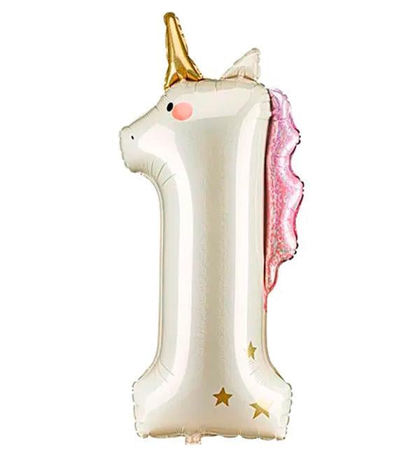 Воздушный шар PartyDeco Цифра 1 Единорог 93 см (32178660)