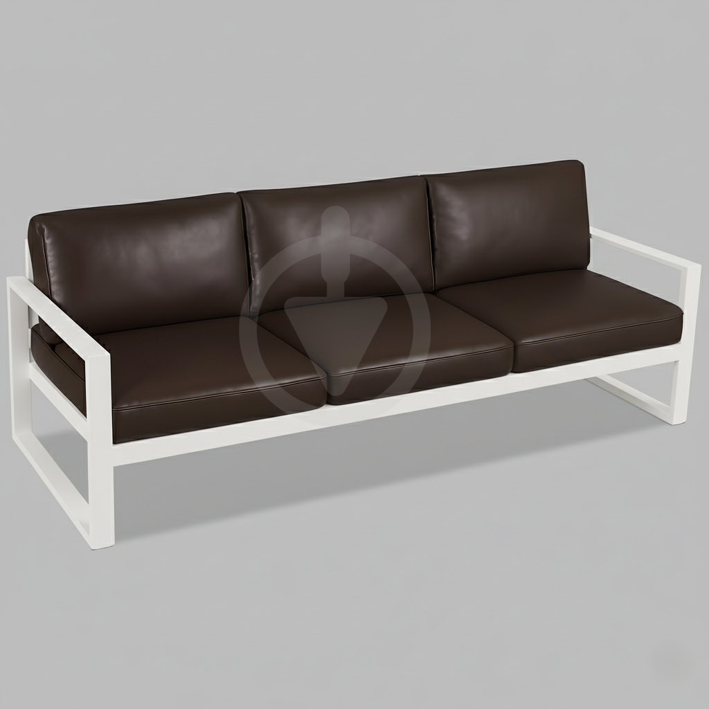 Диван металлический AVVS tech Бостон уличный лофт с подлокотниками экокожа 250 см Коричневый/Белый (30067073)