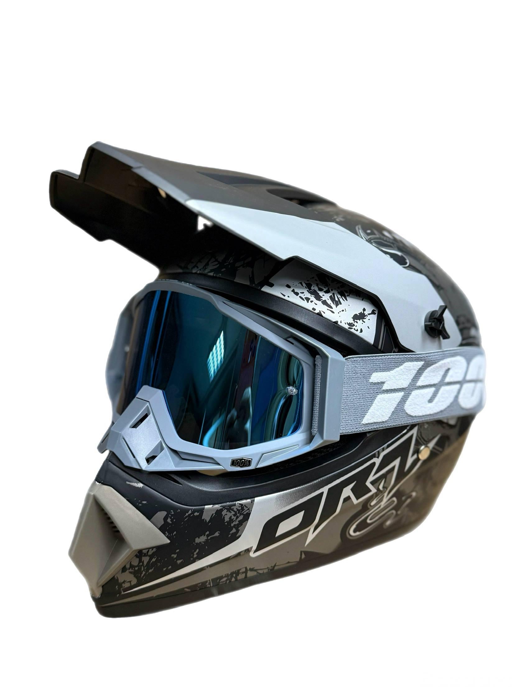Мотошлем эндуро кроссовый Helmet Rudeless XL Серый и очки Profi 100% Серый (0511)