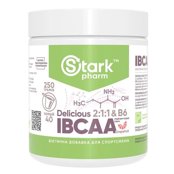 Аминокислота BCAA для спорта Stark Pharm Stark IBCAA 2:1:1 Delicious & B6 Powder 250 г 40 порций Грейпфрут (000015768)