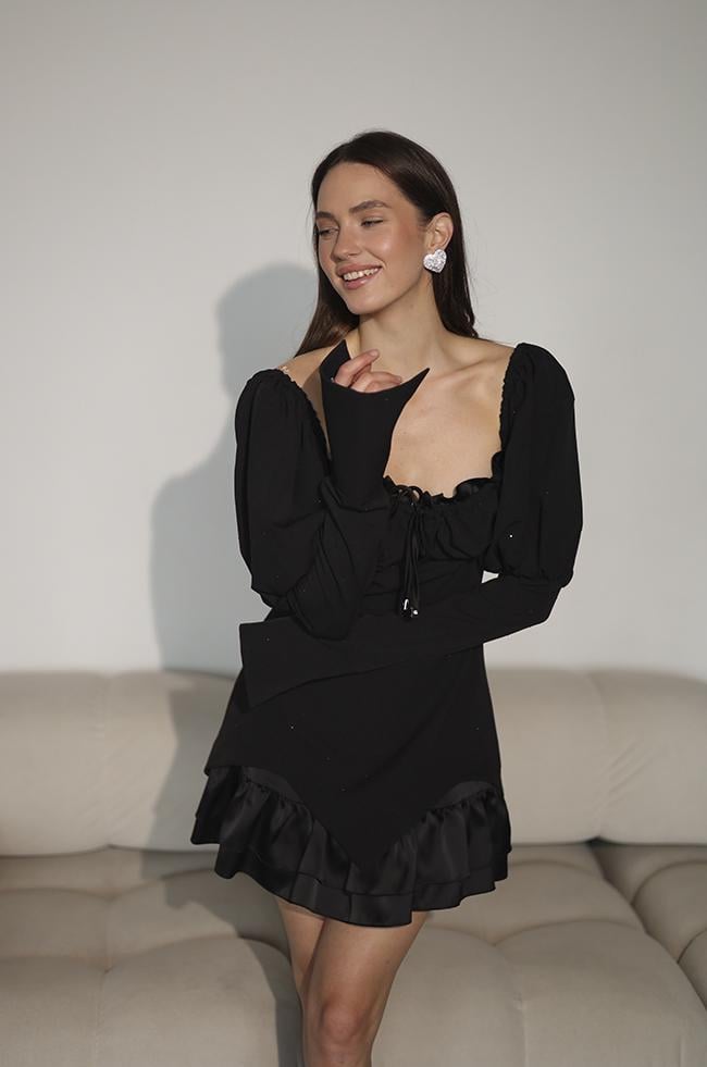 Платье женское Lipar мини с рукавами жиго р. 42 Черный (3753/30674428) - фото 3 Платье женское Lipar мини с рукавами жиго р. 42 Черный (3753/30674428) - фото 3