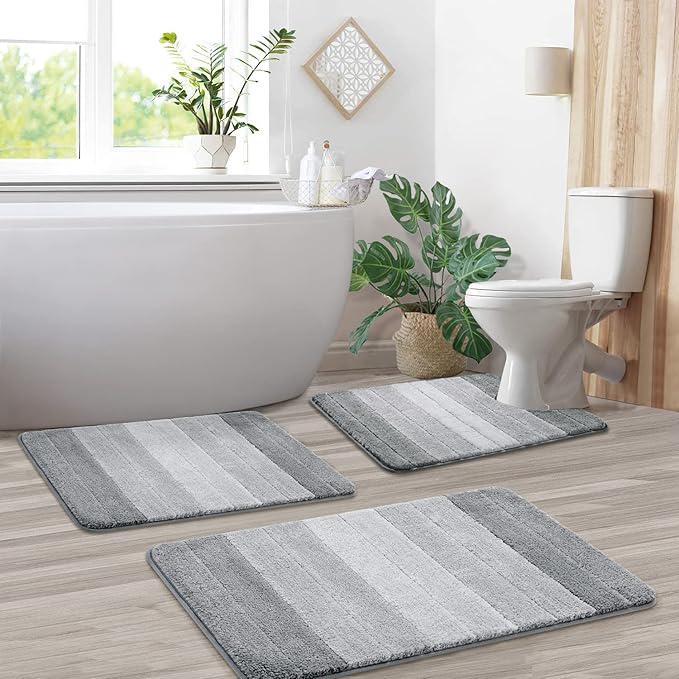 Набір килимків для ванної кімнати з пухнастої мікрофібри Soft Comfort 3 шт. 50х80/40х60 см та U-подібний 50х40 см Сірий (7802894)