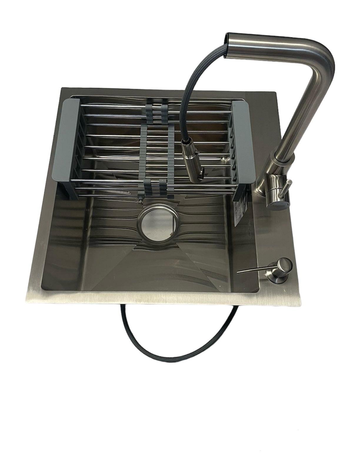 Мойка для кухни Lidz 5050 3,0/1,0 мм Cерый/смеситель с выдвижным изливом Kroner ESG03917