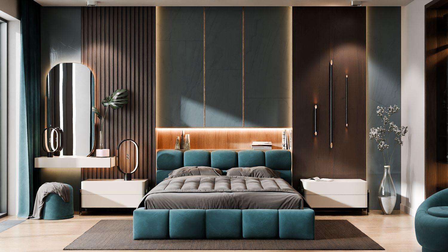 Кровать двуспальная с подъемным механизмом с мягким изголовьем Світ Меблів Ванесса 1 ДСП/ткань велюр 160x200 см Зеленый