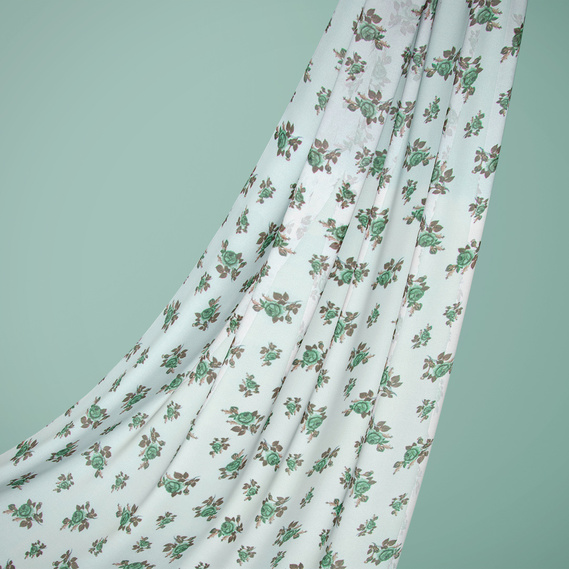 Ткань шифон IDEIA Принт Роза 1,45 м Молочный/Зеленый (2200004219868)