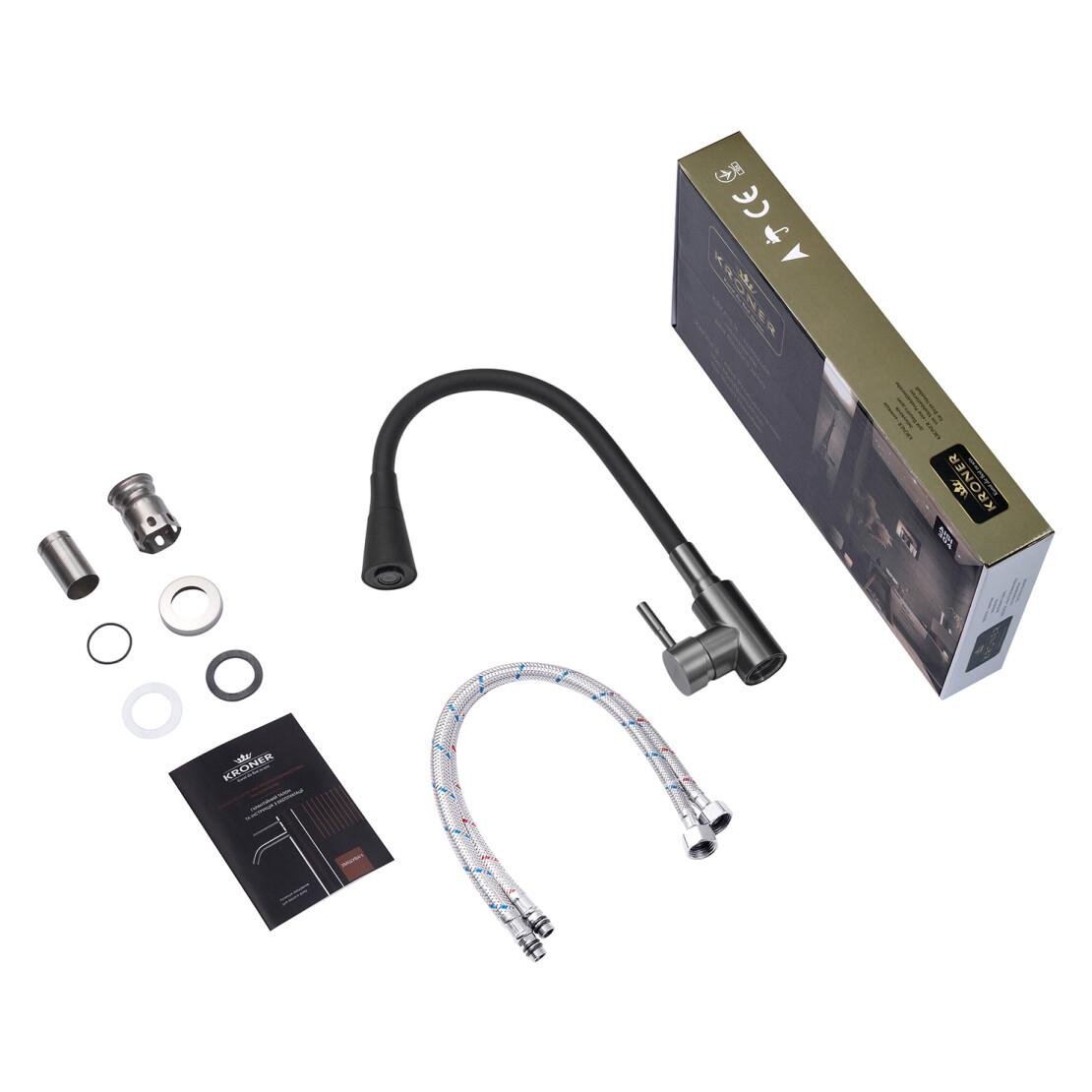 Смеситель для кухни Kroner KRP Edelstahl Klassisch PVD031BLK (CV035373) - фото 3 Смеситель для кухни Kroner KRP Edelstahl Klassisch PVD031BLK (CV035373) - фото 3