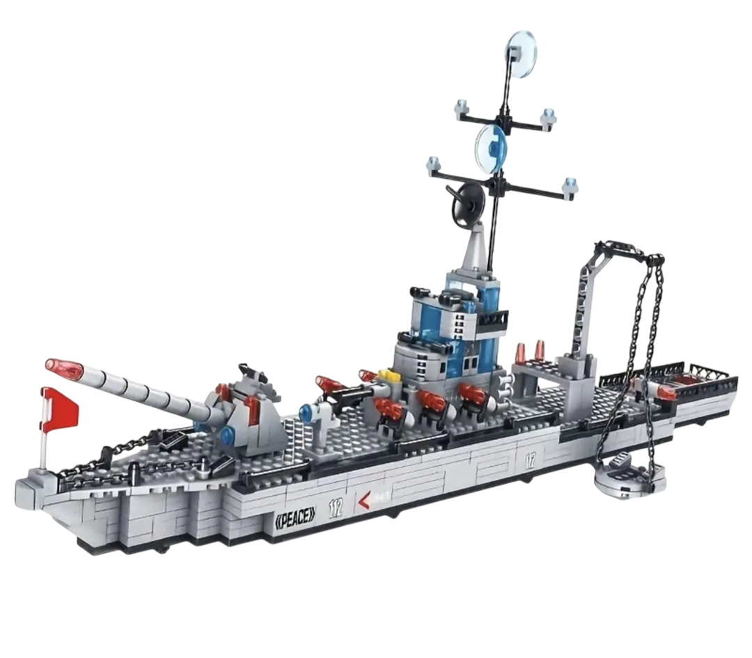 Конструктор Большой Военный корабль 6в1 с техникой 1560 деталей в коробке