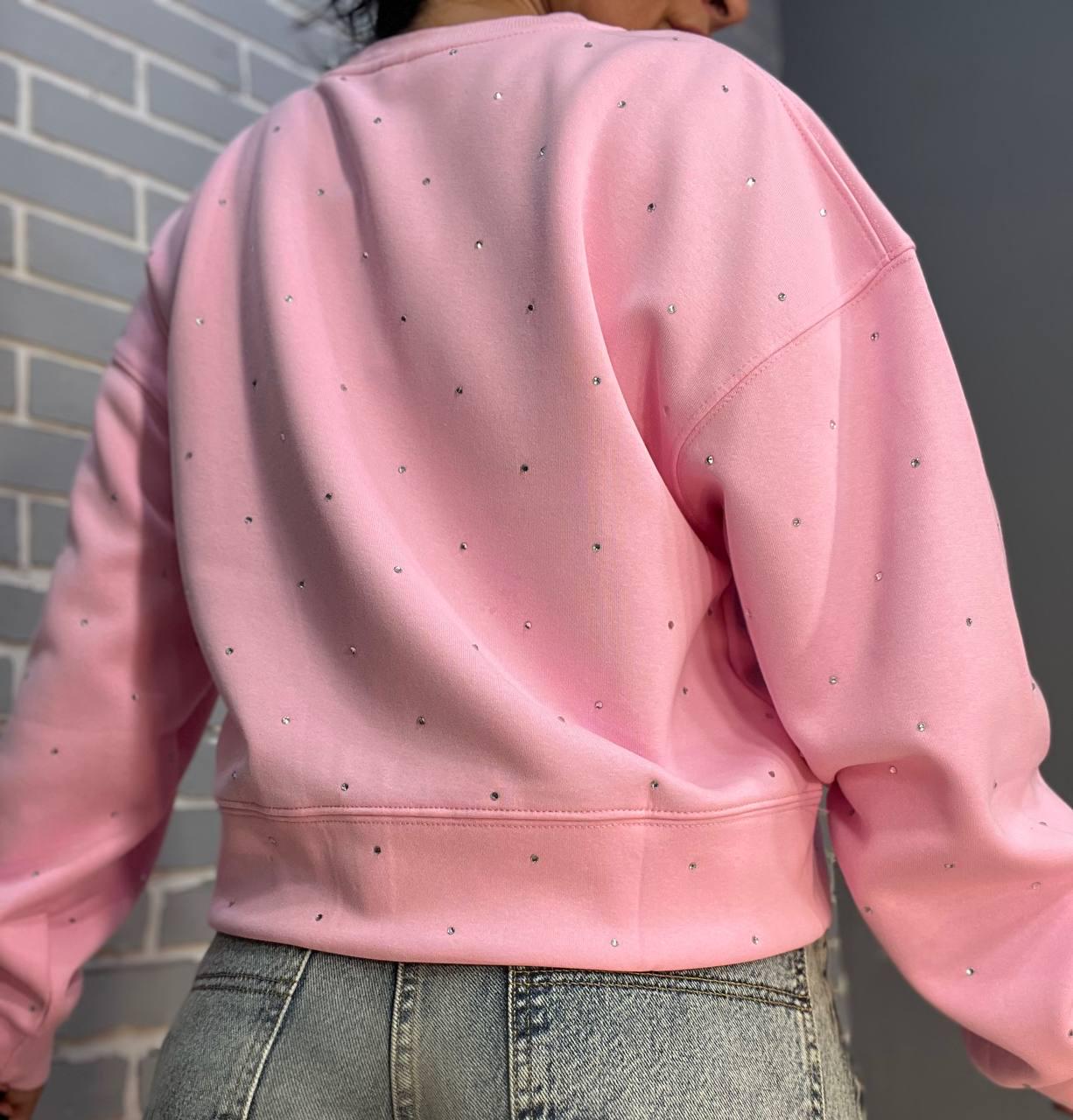 Світшот жіночий W 2950 широкий розсип камінців OS Рожевий (2483) - фото 4