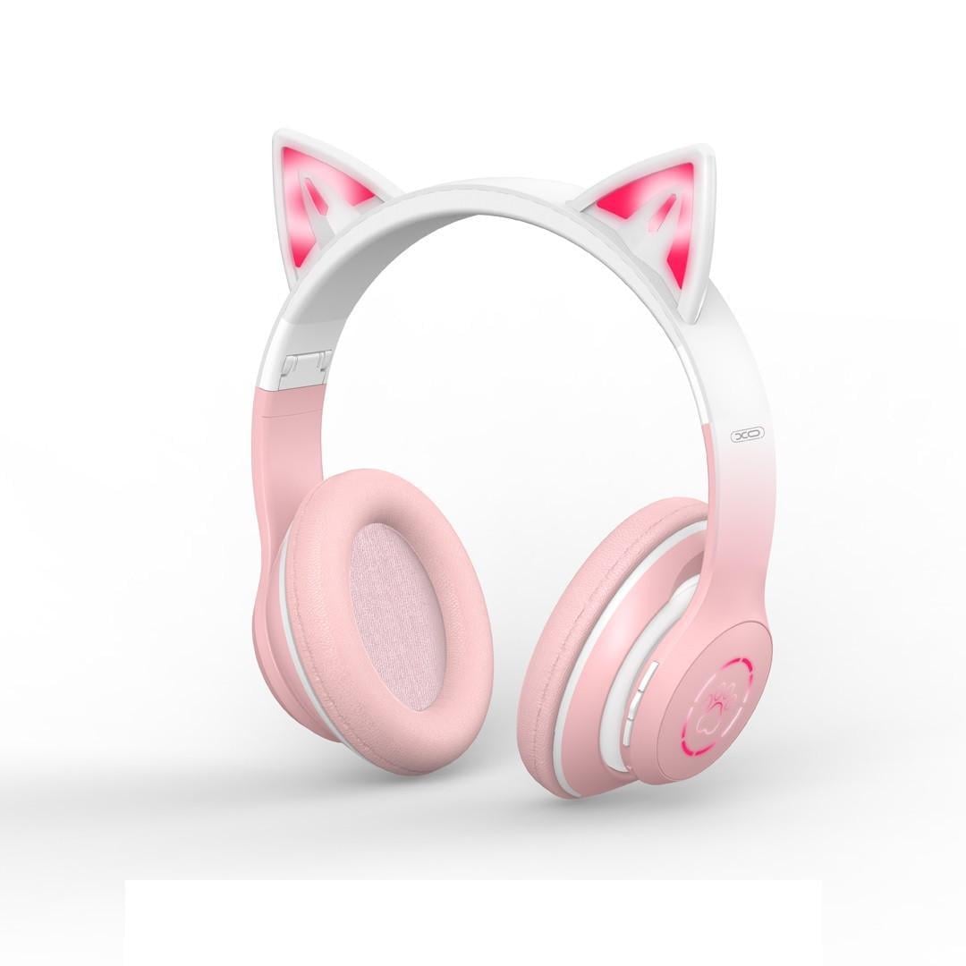 Наушники беспроводные накладные Xo BE38 Cats Ear с ушками кота Гарнитура стерео Розовый