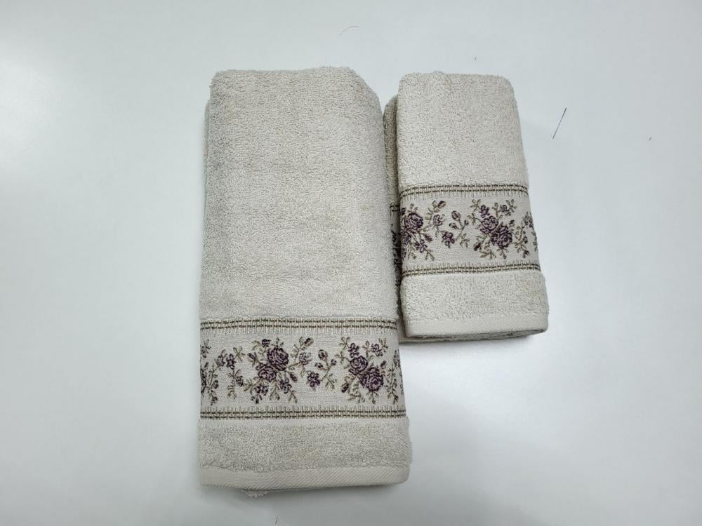 Набор махровых полотенец для ванной BOTANIC 70x140/50x90 см 2 шт. Бежевый (13006)