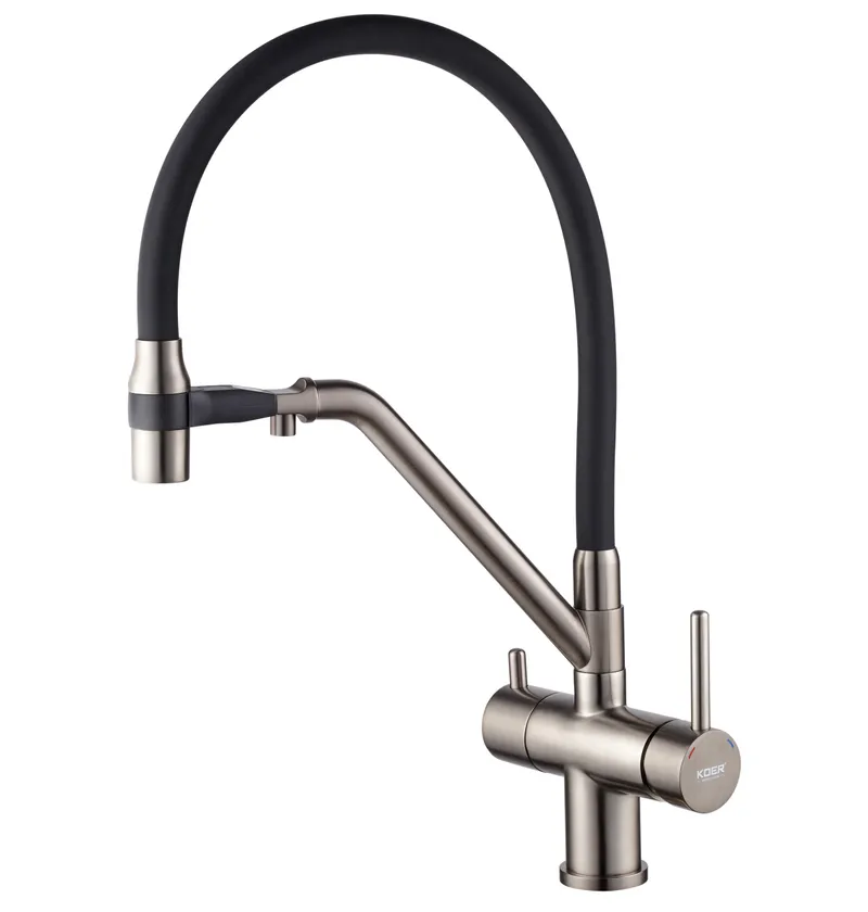 Змішувач для кухні KOER KB-72006-07 з виходом для питної води силіконовий вилив (KR3382)