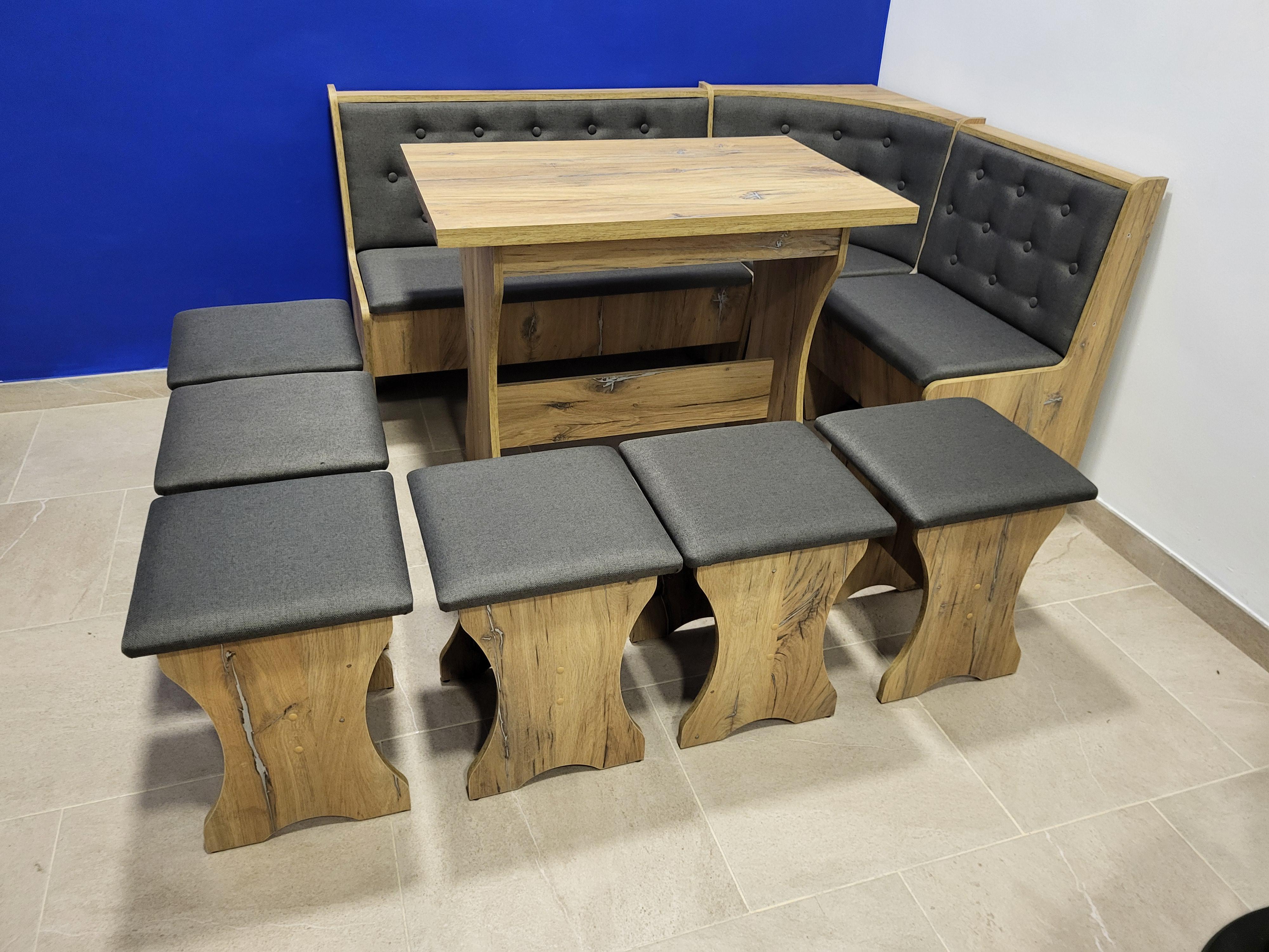 Кухонный уголок Семейный со столом и 6 табуреток 113,5х153,5 см Дуб Флагшток/Мальмо (KS6T-DF-M)