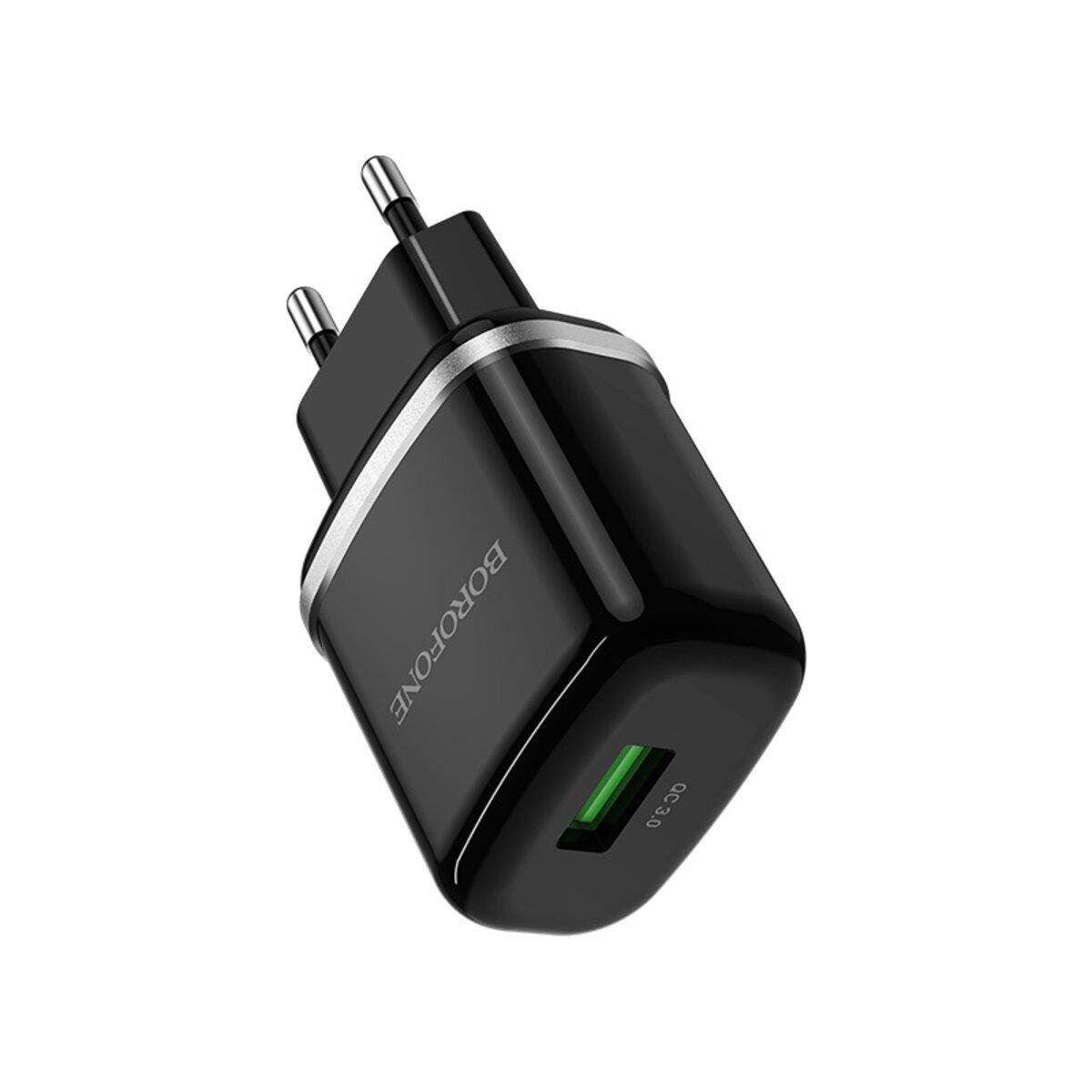 Зарядний пристрій Borofone BA36A USB High speed single port QC3.0 charger 18W Black (6931474715968)