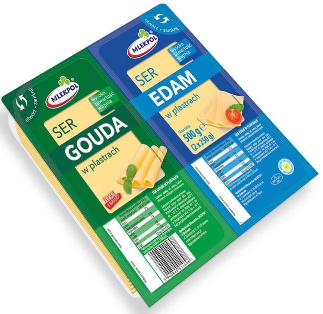 Сыр Mlekpol Ser Gouda и Edam нарезанный твердый 500 г (С-26)