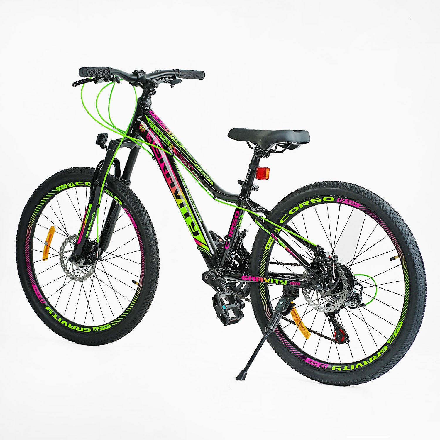 Велосипед спортивний Corso GRAVITY 24" обладнання Shimano/21 швидкість/зібраний на 75% Green/Pink (147754) - фото 2