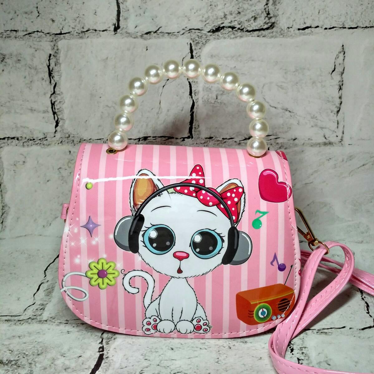 Сумочка дитяча для дівчинки лакова з ремінцем Котик 16,5х12х7 см Рожевий (9122-1)