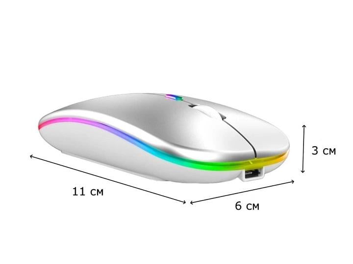 Мышь беспроводная Bluetooth USB с подсветкой Серый (13661759) - фото 2