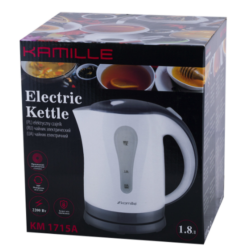 Електрочайник дисковий Kamille 1715A пластик 1,8 л 1850-2200W Білий/Сірий (УТ000044027) - фото 7 Електрочайник дисковий Kamille 1715A пластик 1,8 л 1850-2200W Білий/Сірий (УТ000044027) - фото 7