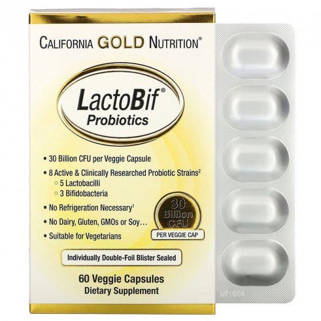 Пробіотики California Gold Nutrition LactoBif 30 млрд КУО 60 капсул (CGN-00965)
