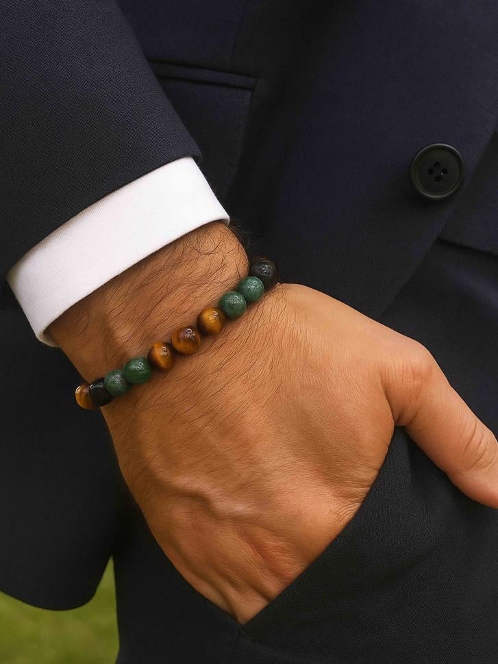 Браслет мужской из камней тигровый глаз/яшма/гематит (4503)