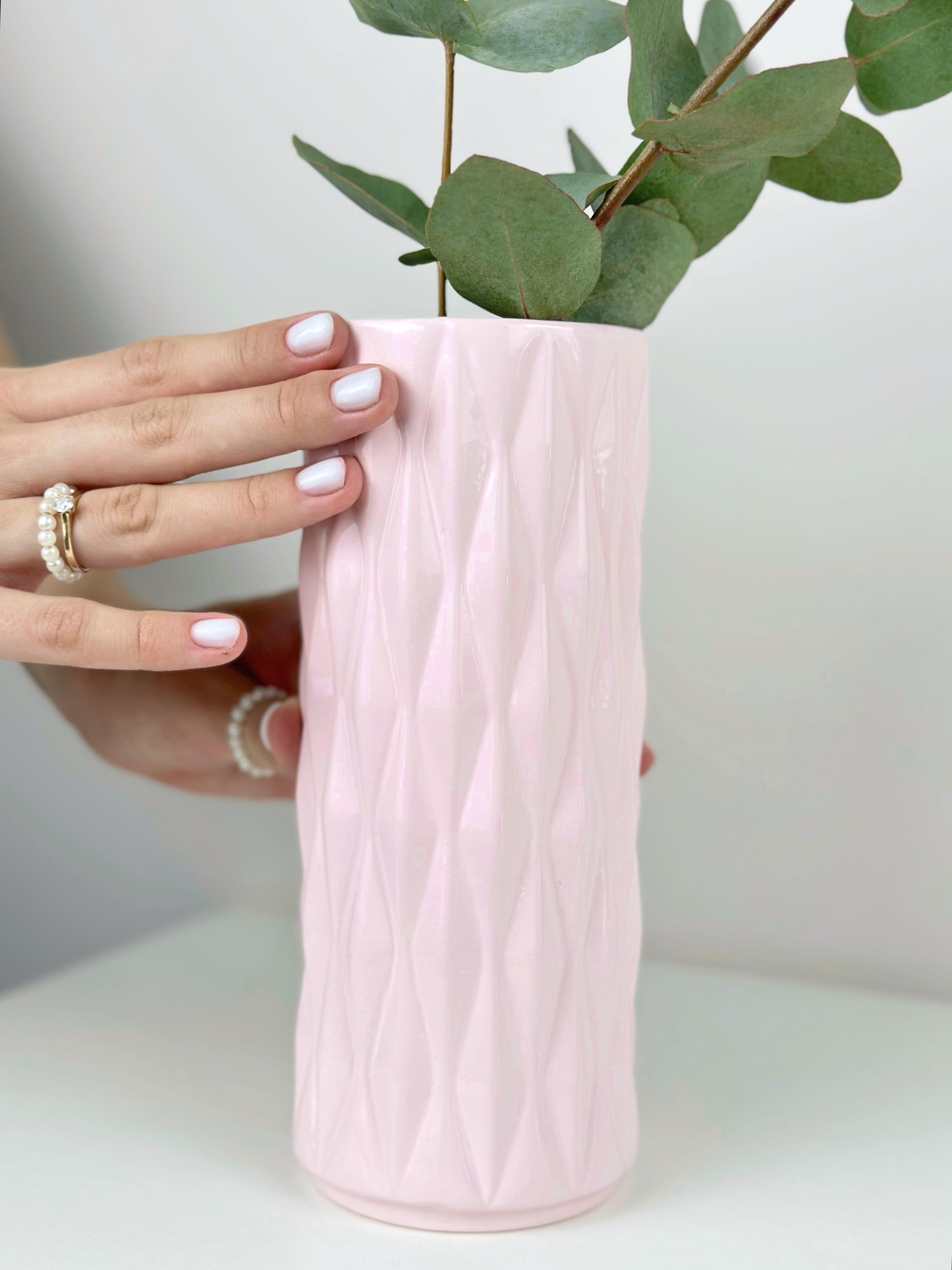 Ваза для квітів і декору глиняна керамічна Кристал 20 см Рожевий (4001-12) - фото 2