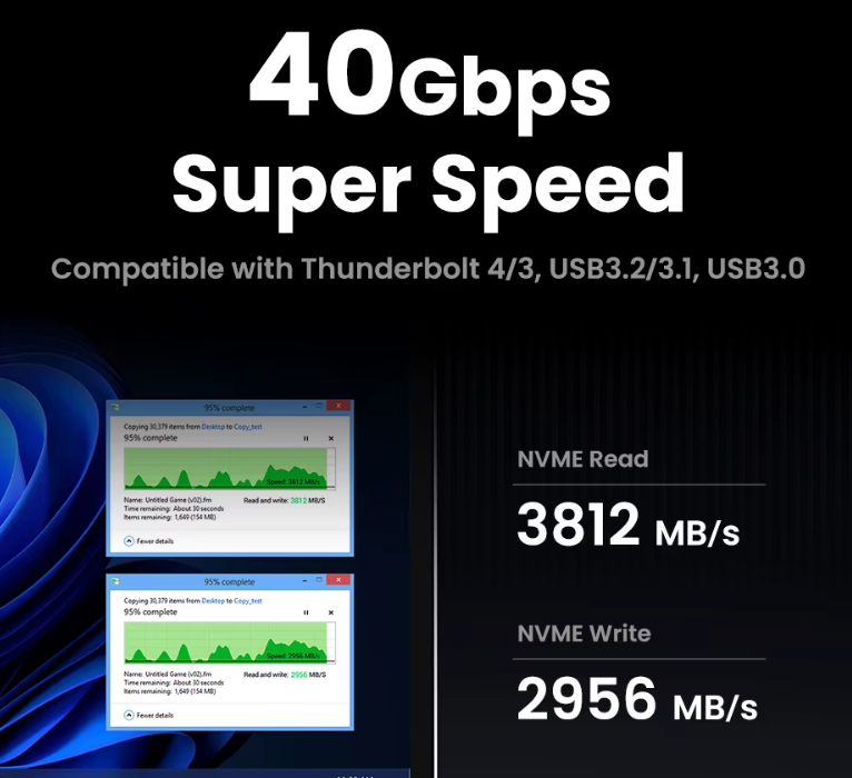 Кишеня зовнішня UGREEN CM642 40Gbps M.2 NVMe SSD to USB4 SSD Case - фото 6