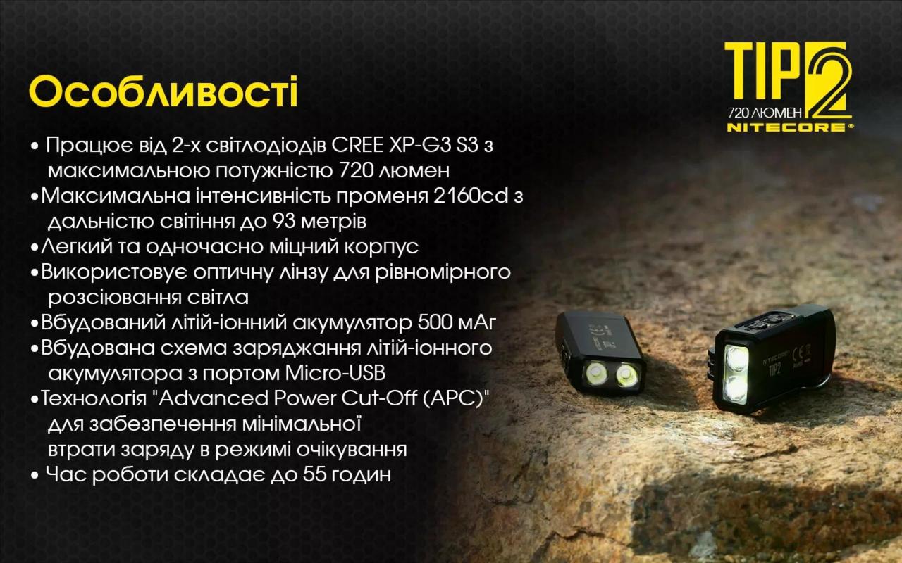 Ліхтар наключний з магнітом Nitecore TIP 2 720 lm 93 м (27831789) - фото 6