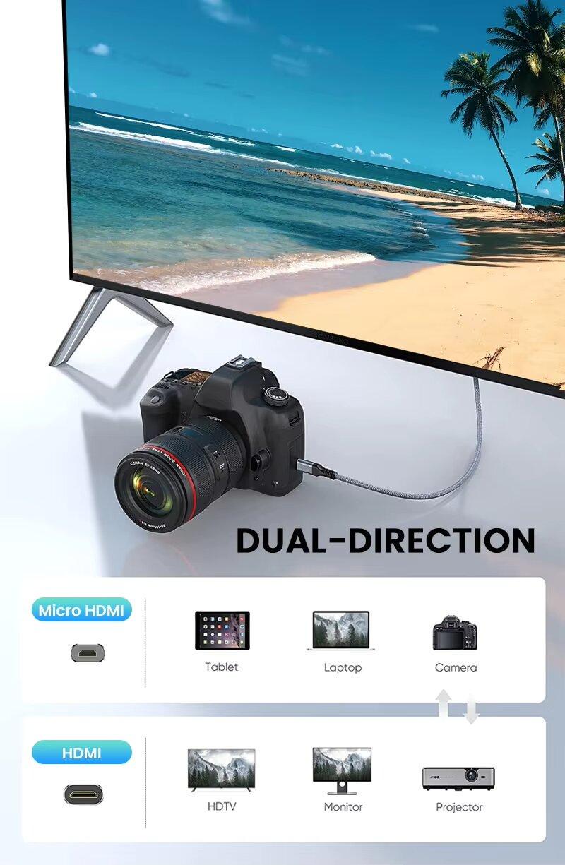 Кабель-перехідник SUNROZ 4К Micro HDMI-HDMI v2.0 60Hz 18Gbps Aluminum Gold-plated Shell Neylon 2 м (A48770) - фото 4 Кабель-перехідник SUNROZ 4К Micro HDMI-HDMI v2.0 60Hz 18Gbps Aluminum Gold-plated Shell Neylon 2 м (A48770) - фото 4