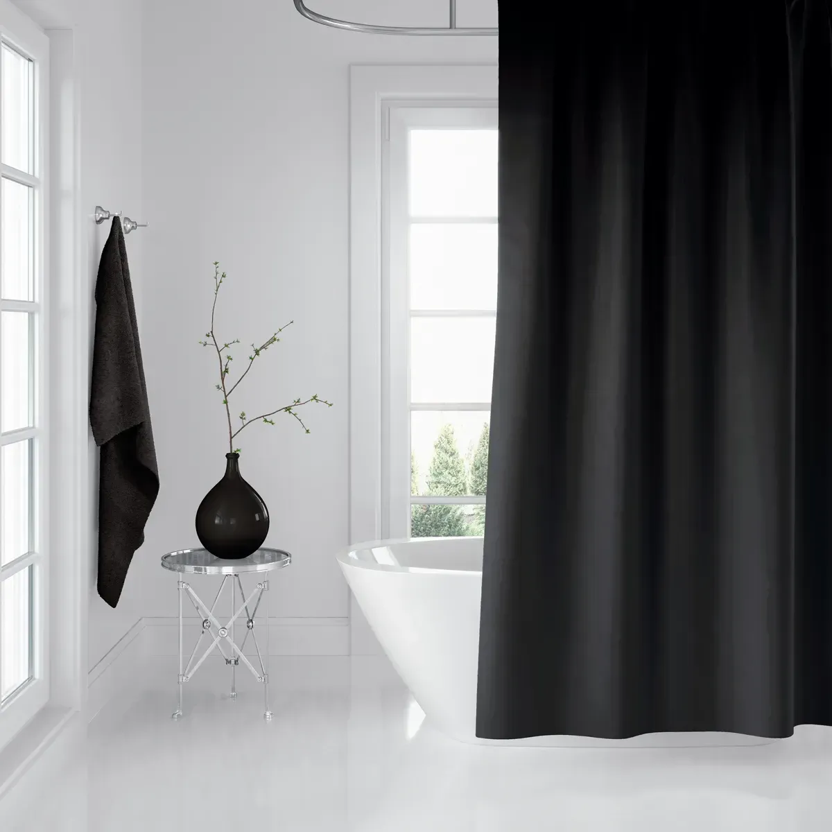 Шторка для ванной комнаты Tropic тканевая с декором 240х200 см Black (0010-black/240)
