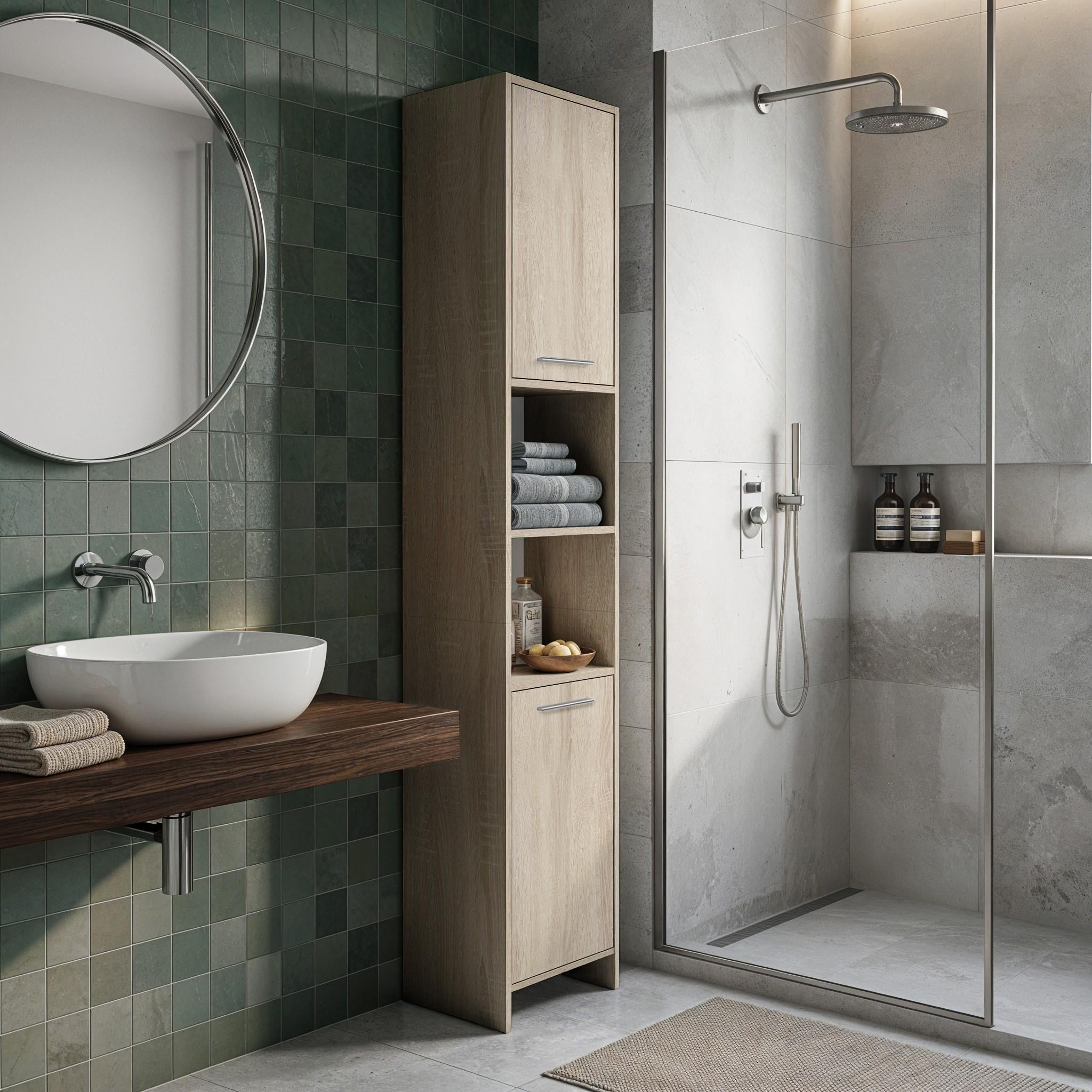 Шафа-пенал для ванної з дверцятами та полицями GT-5 300х300х1900 мм Дуб Сонома
