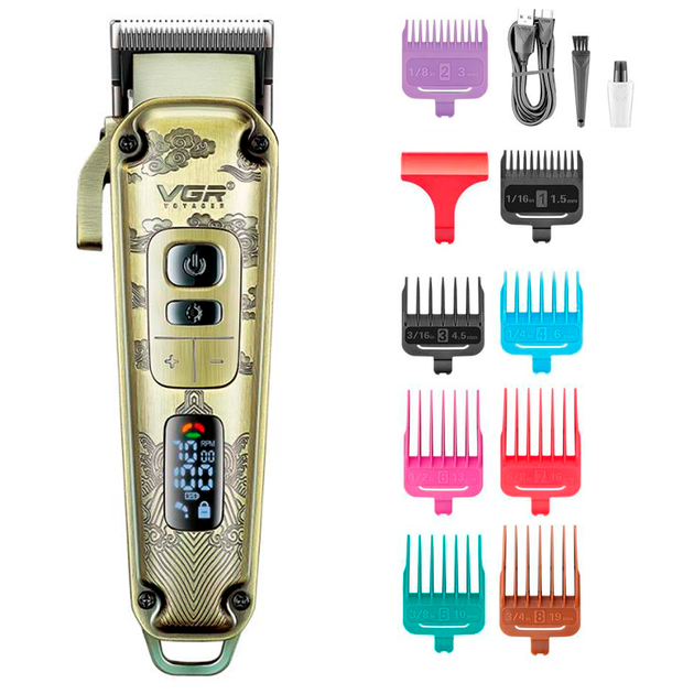 Машинка для стрижки VGR V-005 8 насадок аккумуляторная Золотистая (GR-05023)